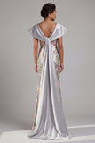 Glinsterende zilveren bloemenpailletten zeemeermin Long Mother Of the Bride jurk met cape