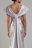 Glinsterende zilveren bloemenpailletten zeemeermin Long Mother Of the Bride jurk met cape