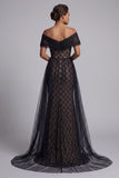 Zwarte geruite zeemeermin Long Mother of the Bride jurk met cape
