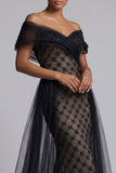 Zwarte geruite zeemeermin Long Mother of the Bride jurk met cape