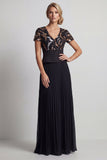 Glinsterende zwarte chiffon met een lijn lange moeder van de bruid jurk met mouwen