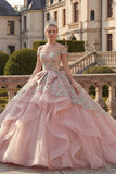 Off-the-shoulder baljurk met blush gerimpelde prinses quinceañera jurk
