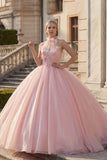 Baljurk met blush halterhals en appliqueerde quinceañera-jurk