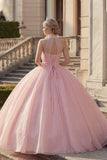 Baljurk met blush halterhals en appliqueerde quinceañera-jurk