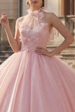 Baljurk met blush halterhals en appliqueerde quinceañera-jurk