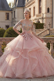 Blush baljurk met off-shoulder gerimpelde quinceañera-jurk