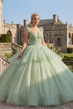 Baljurk Mintgroen korset Gelaagde Prinses Quinceañera Jurk