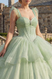 Baljurk Mintgroen korset Gelaagde Prinses Quinceañera Jurk