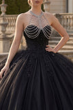 Zwarte halter hals baljurk Glitter Prinses Quinceañera jurk