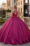 Glinsterende Fuchsia halter hals baljurk pailletten quinceañera jurk