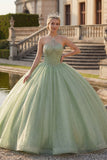 Baljurk Mintgroen halter hals korset Glitter Quinceañera jurk