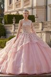 Baljurk roze met één schouder kralenbezet quinceañera-jurk