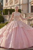 Baljurk roze met één schouder kralenbezet quinceañera-jurk