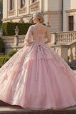 Baljurk roze met één schouder kralenbezet quinceañera-jurk