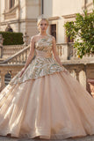 Glinsterende champagnebaljurk Eenschouderpailletten Quinceañera jurk