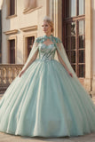 Glinsterende baljurk Sweetheart Pailletten Mintgroene Quinceañera jurk met cape