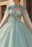 Glinsterende baljurk Sweetheart Pailletten Mintgroene Quinceañera jurk met cape