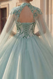 Glinsterende baljurk Sweetheart Pailletten Mintgroene Quinceañera jurk met cape