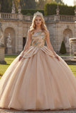 Glinsterende pailletten met één schouder baljurk Champagne quinceañera jurk