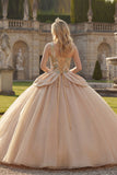 Glinsterende pailletten met één schouder baljurk Champagne quinceañera jurk