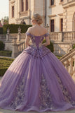 Off-the-shoulder baljurk paarse gerimpelde quinceañera-jurk