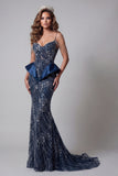 Cold Shoulder Navy paillette zeemeermin verkiezingsjurk