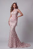 Eenschouder blush paillette pageant jurk met kwasje