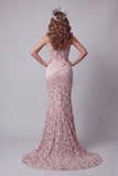 Eenschouder blush paillette pageant jurk met kwasje