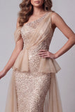 Champagnepailletten Mermiad Pageant Dress met één schouder