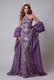 Halter paarse zeemeerminjurk met cape