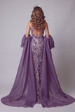 Halter paarse zeemeerminjurk met cape