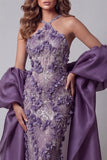 Halter paarse zeemeerminjurk met cape