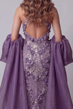 Halter paarse zeemeerminjurk met cape