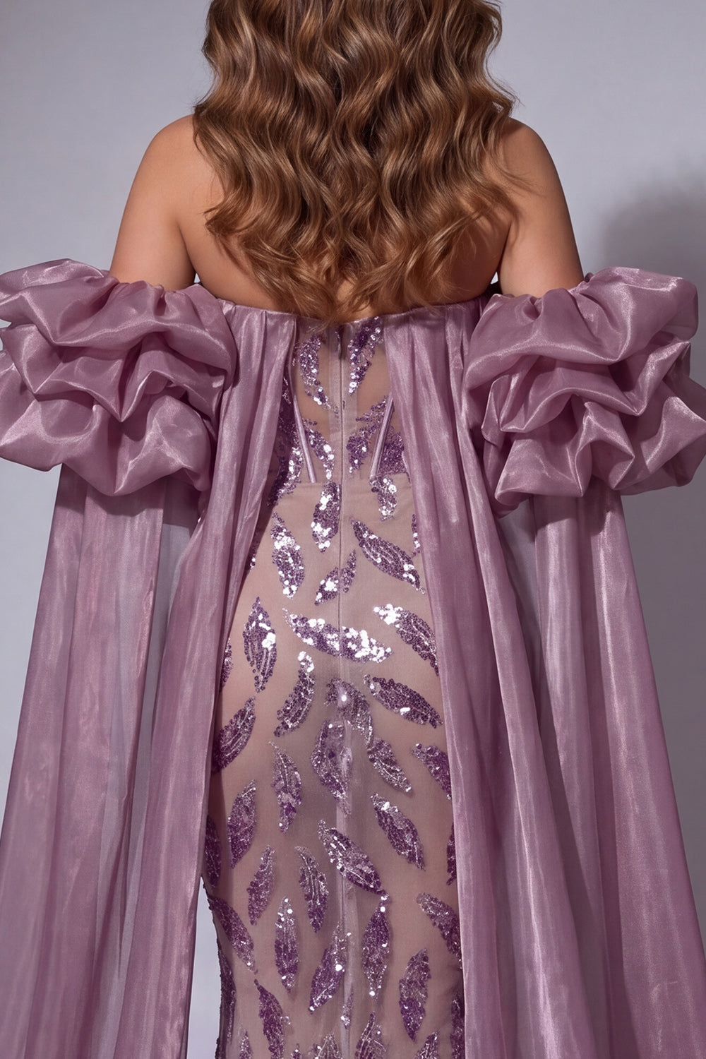 Glinsterende vintage mave-korset Zeemeermin met lange kralen gerimpelde pageantjurk met cape