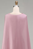 Glinsterende roze strapless zeemeermin lange kralenversierde bloemenjurk met cape