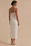 Witte kanten spaghettibandjes Bodycon midi korset Afstudeerjurk