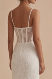 Witte kanten spaghettibandjes Bodycon midi korset Afstudeerjurk