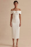 Witte off-the-shoulder bodycon midi afstudeerjurk