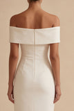 Witte off-the-shoulder bodycon midi afstudeerjurk