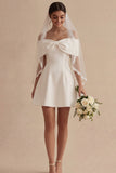 Witte Satijnen Off-the-shoulder satijnen korte afstudeerjurk met strik