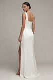 Vierkante hals witte maxi schede verlovingsjurk met ruched