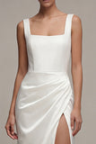 Vierkante hals witte maxi schede verlovingsjurk met ruched