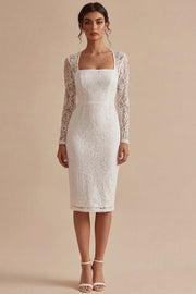 Bodycon Lace Lange Mouwen Bloemen Witte Boho Verlovingsjurk