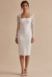 Bodycon Lace Lange Mouwen Bloemen Witte Boho Verlovingsjurk