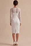 Bodycon Lace Lange Mouwen Bloemen Witte Boho Verlovingsjurk