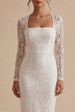 Bodycon Lace Lange Mouwen Bloemen Witte Boho Verlovingsjurk