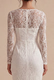 Bodycon Lace Lange Mouwen Bloemen Witte Boho Verlovingsjurk