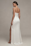Sweetheart gerimpelde witte maxi schede verlovingsjurk met split