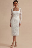 Kanten lange mouwen bloemen midi bodycon witte boho verlovingsjurk