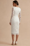Kanten lange mouwen bloemen midi bodycon witte boho verlovingsjurk